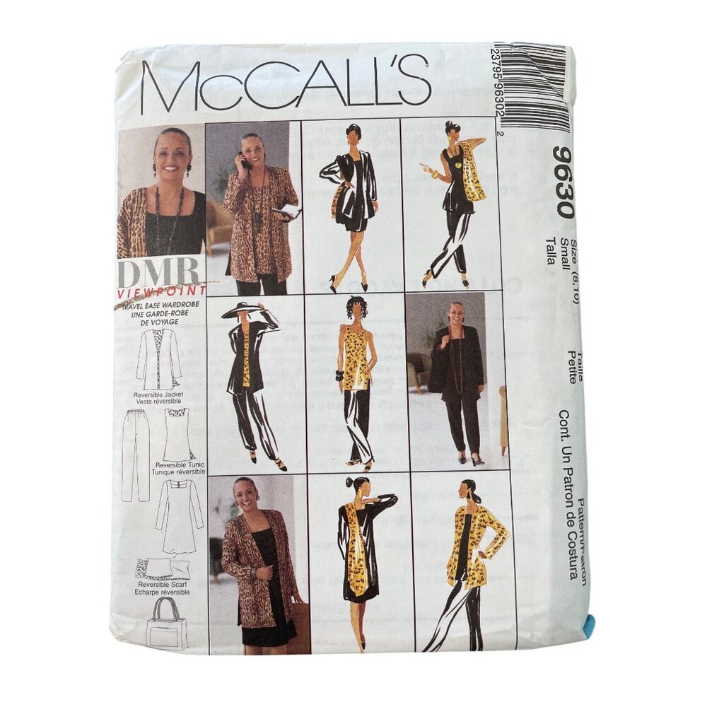90s McCalls 9630 Sewing Pattern Size Small Cardigan Tunic Scarf Reversible UNCUT